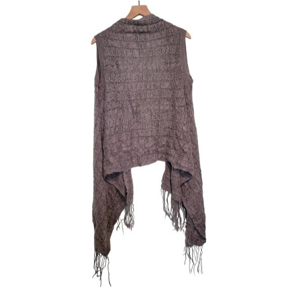 Knox Rose Gray Cable Knit Fringe Trim Sweater Vest Cardigan Size S/M - Picture 2 of 5